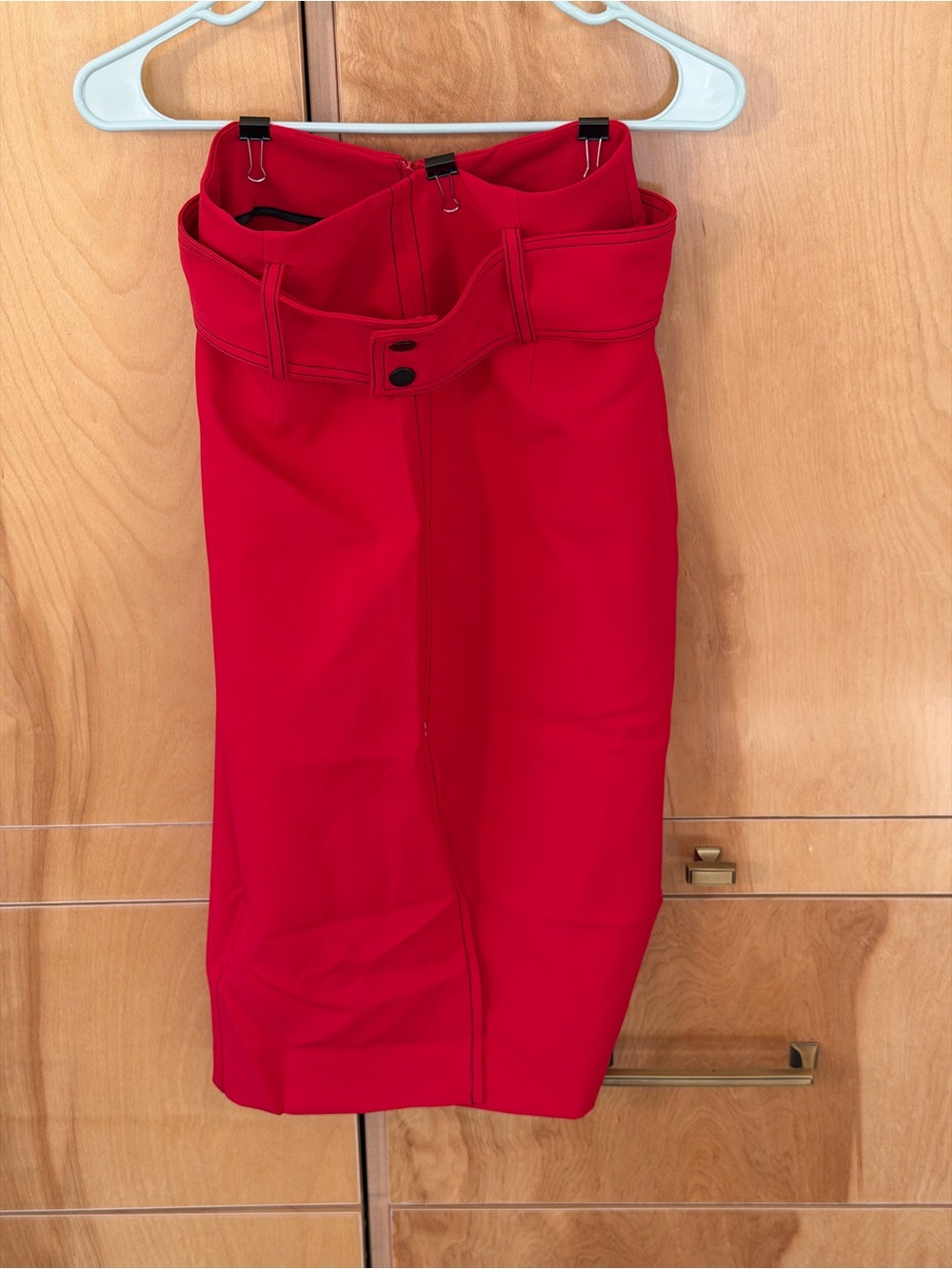 Zara Badic Red Paperbag Waist Midi Pencil Skirt, small
